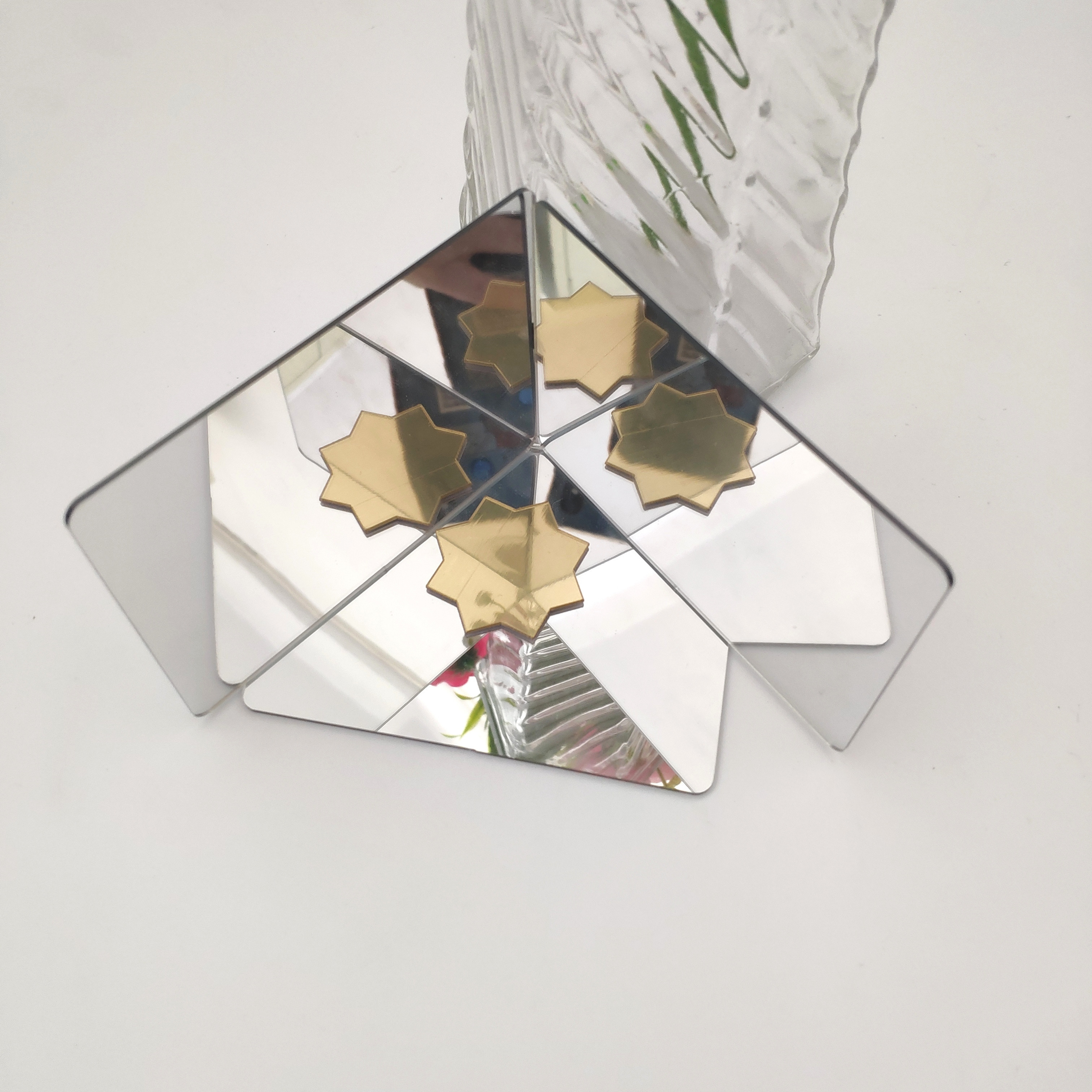 Shatterproof PS Self Adhesive Mirror Tiles Geometric Modular Irregular DIY Peel
