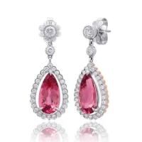 El oro amarillo S925 plateó el halo rosado en forma de pera natural CZ de los pendientes del Tourmaline