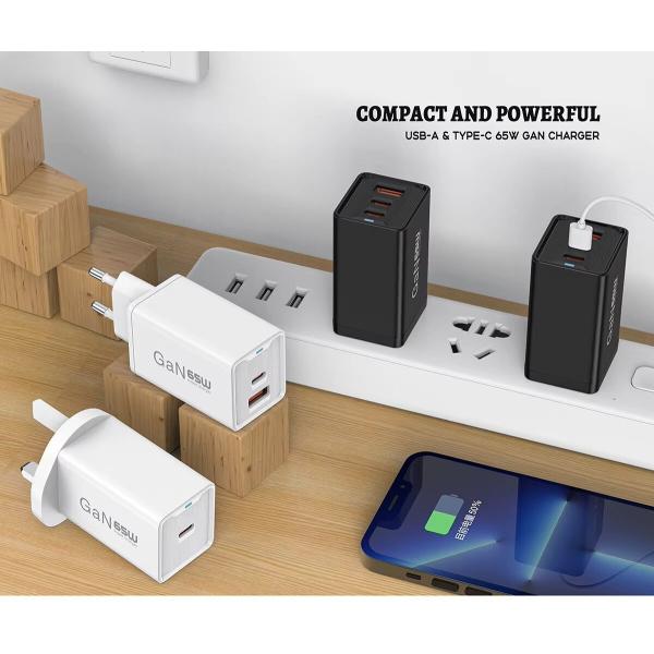 Высококачественное зарядное устройство для мобильных телефонов GaN PD 65W быстрое зарядное зарядное устройство для мобильных телефонов 2 USB C USB A GaN настенное зарядное устройство