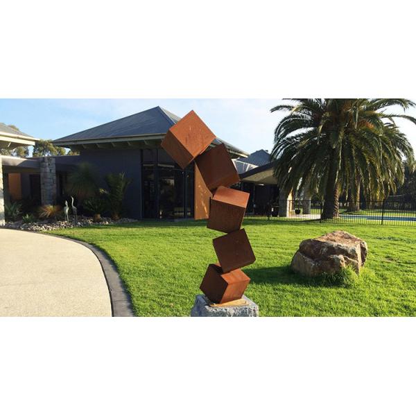 Danger Block Corten Steel Sculpture Rusted Metal Garden Sculptures For Lawn