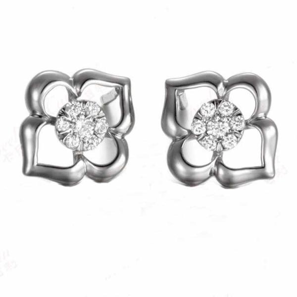 18K White Gold Rose Gold Four Leaf Clover Diamonds Stud Earrings (GDE012)