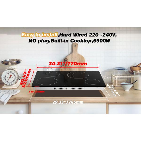 30 pulgadas de cocina eléctrica 220-240V Fuego de cocina cerámico incorporado Top 4 quemadores 6900W