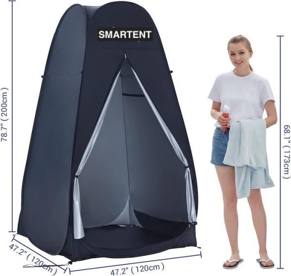 120*120*200CM Tendas de privacidade pop up pretas com portas fechadas com fecho de prata Revestido de poliéster abrigo de acampamento impermeável