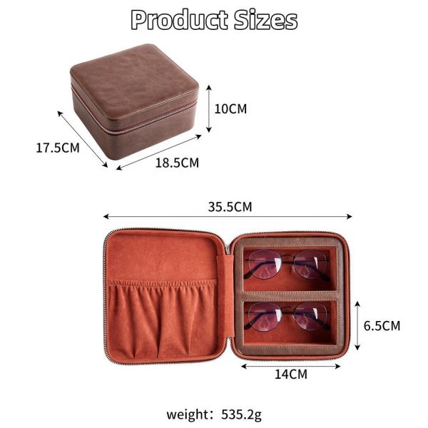 Personalized Logo Zippered Leather Eyeglass Holder Daily Use Reusable Waterproof