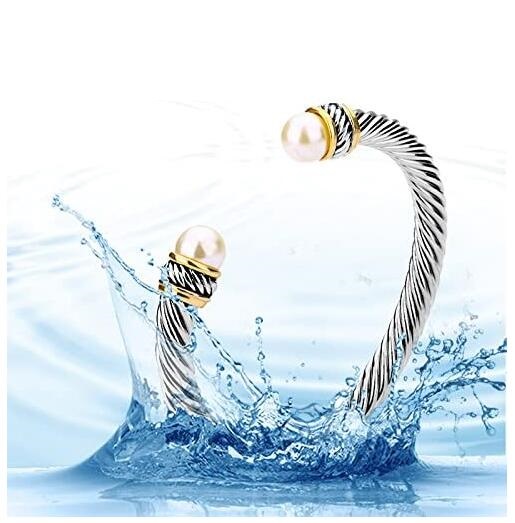 Valentine Gifts Cable Wire Imitation Pearl Bangle