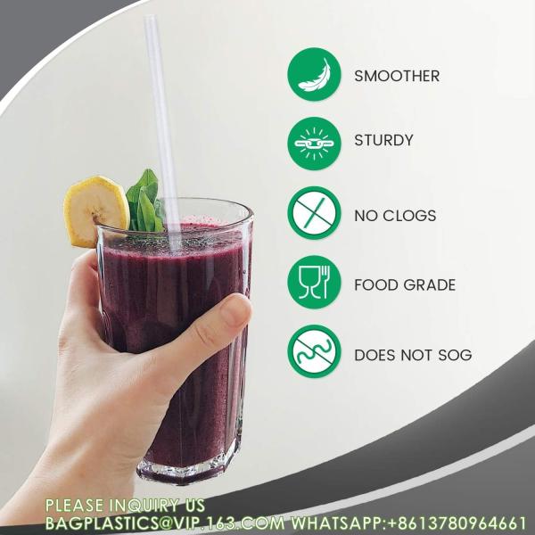 Compostable Straws 7 3/4 Inch Long - Clear Disposable Straws, Eco Friendly Drinking Straw For Milkshake Smoothies