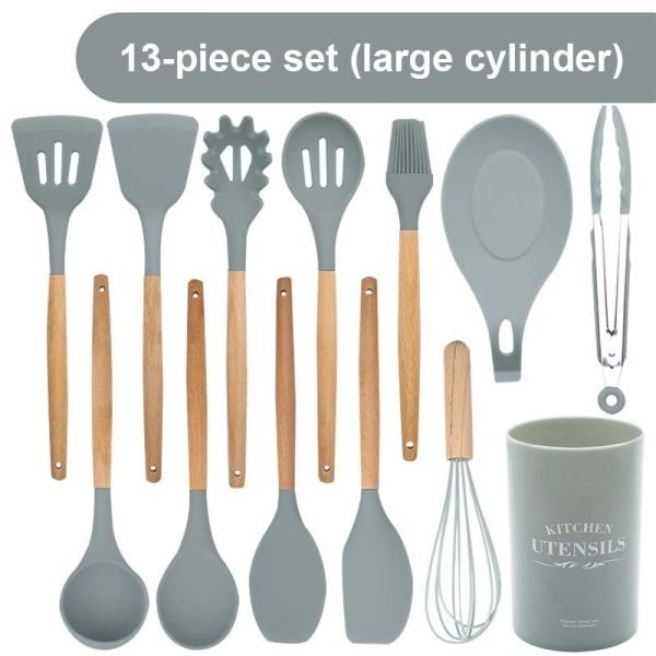Non Toxic 12 Piece Silicone Cooking Utensil Set With Wood Handle