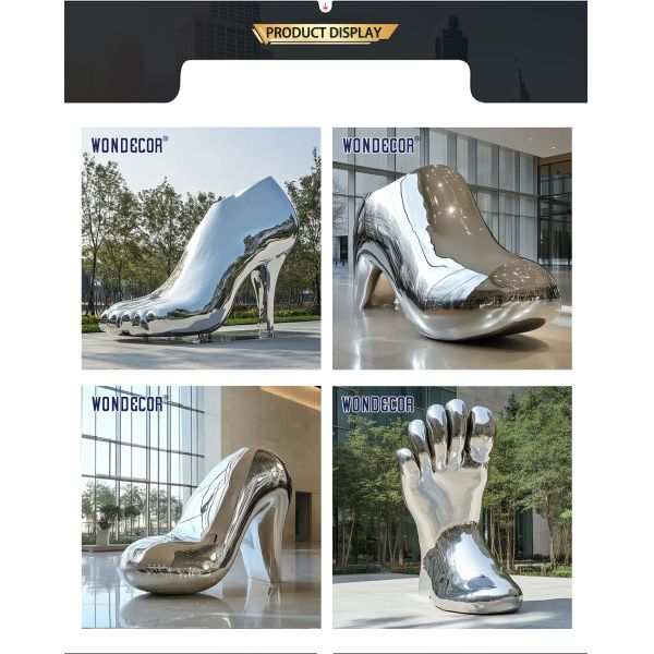 Customized modern street high-heeled shoe stainless steel sculpture