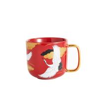 Pronto para o envio em estoque Red Blue Pink Mug Gold Handle Asian Chinese Style Decal Ceramic Mugs With Handpaint Handle For Lover Gift