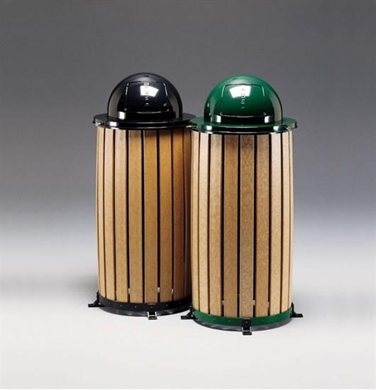 33 Gallon Round Recycled Plastic Trash Receptacle with Rain Cap