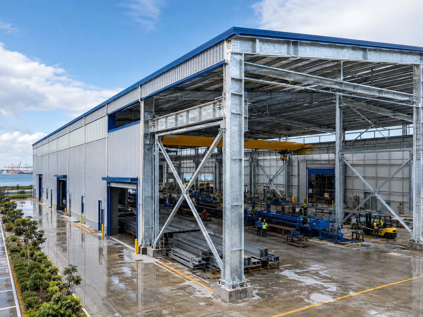 Hot Dip Galvanized Prefabricated Workshop Buildings Corrosion Resistant Frame