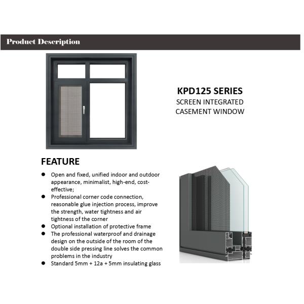 Powder Coated Aluminium Flush Casement Windows With Magenetic Flyscreen