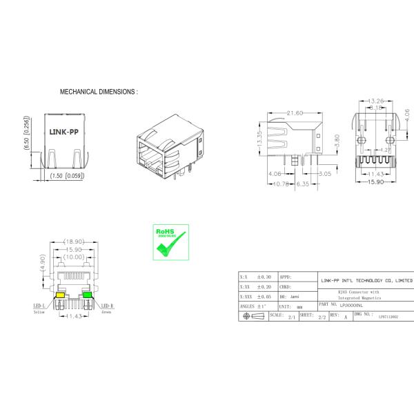 POE XPJG-01J-1-P31-110 с СИД, защищаемым POE RJ45 Jack