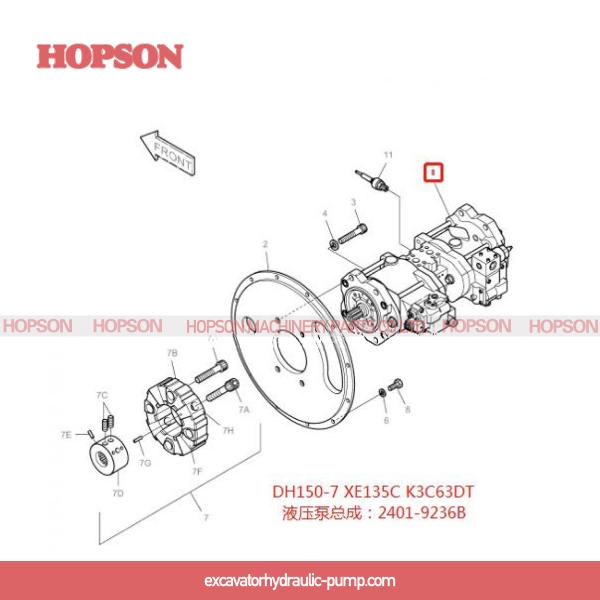 DH150-7 Doosan Hydraulic Pump 2401-92368 , K3v63dt Hydraulic Pump