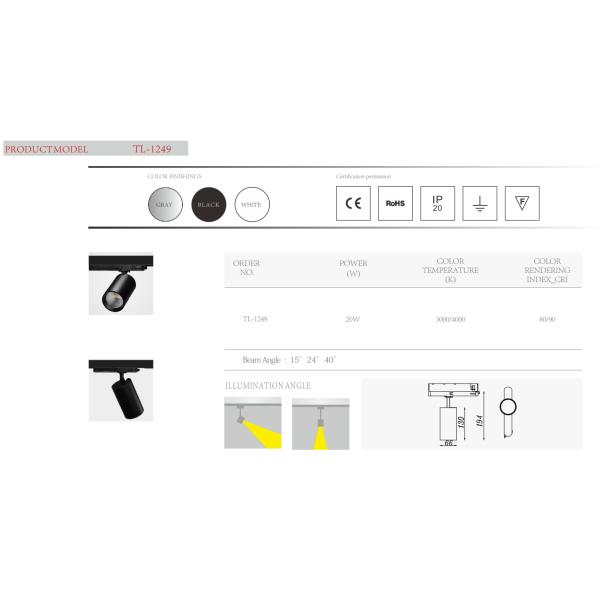 Integrated adaptor 3/4-wire CRI90 anti glare flicker free combined 20W-25W 35W COB LED track light Aluminium Surface t