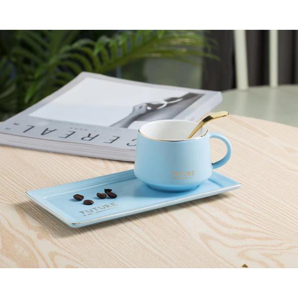 Unique Luxury Breakfast Ceramic Coffee Cup With Square Saucer And Spoon