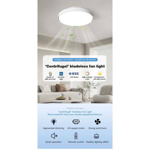 Bedroom Home Decoration white Invisible Bladeless Remote Control Dimming Electric Fan (WH-CLL-69)