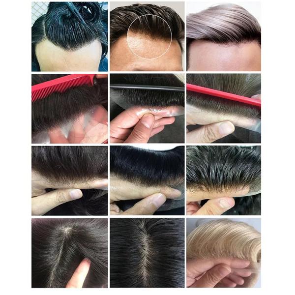 Swiss Lace Injected Toupee for Men 100% Human Hair Replacement System 24mm Texture