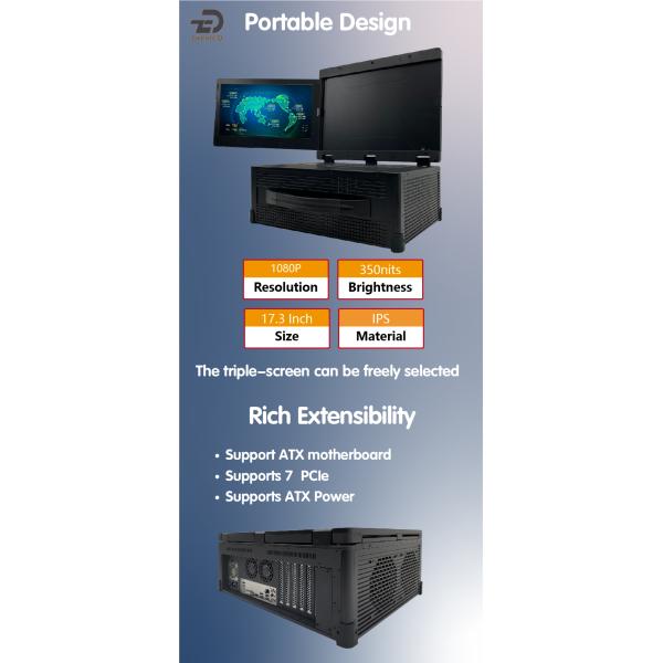 IPC portátil PC industrial computador de mesa robusto reforçado 17,3 polegadas tela tripla