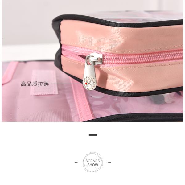 Black Pink Waterproof Cosmetic Bag Foldable Clear Plastic Toiletry Bag Makeup