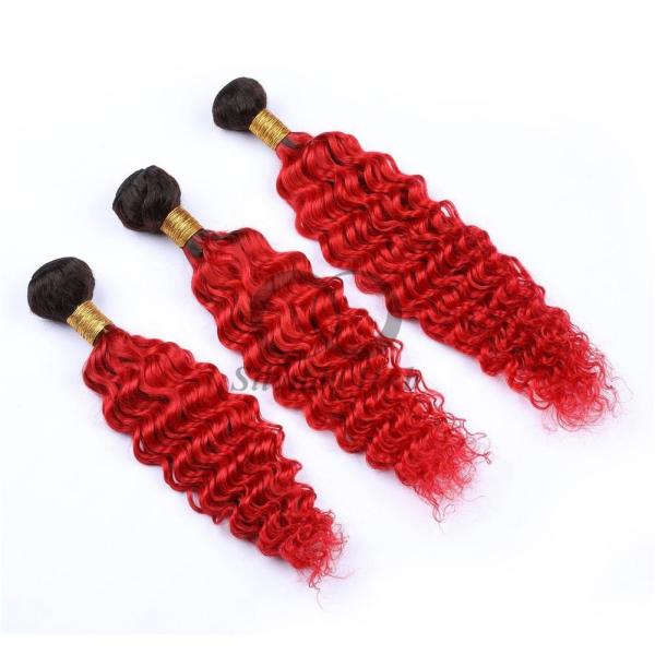 #T1B/Red Deep Wave Remy Human Hair Bundles Sew In Weave Bundles Brazilian Bundle Deals