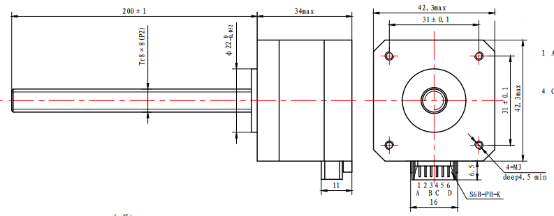 Мотор NEMA 17 Tr8*8 280mN.M Stepper с мотором винта шарика винта руководства 0.2kg Stepper