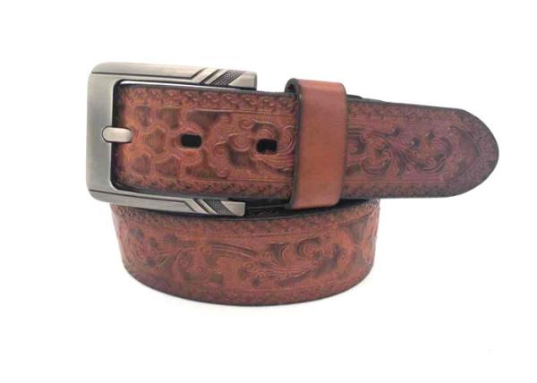 100-140cm Floral Mens Casual Western Leather Belts Square Alloy Buckle 38mm Wide