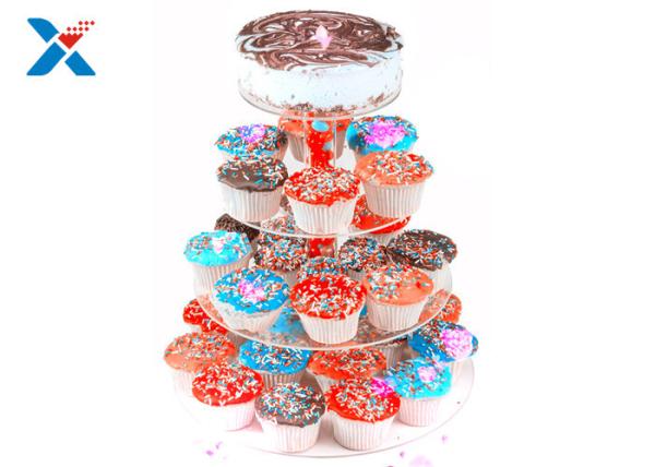 Round Crystal Acrylic Cupcake Stand , Three Tier Acrylic Wedding Cake Display Stand