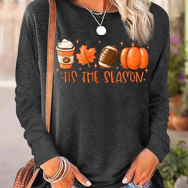 CEM ODM Women Tops Round Neck Black Dark Gray Long Sleeve Top