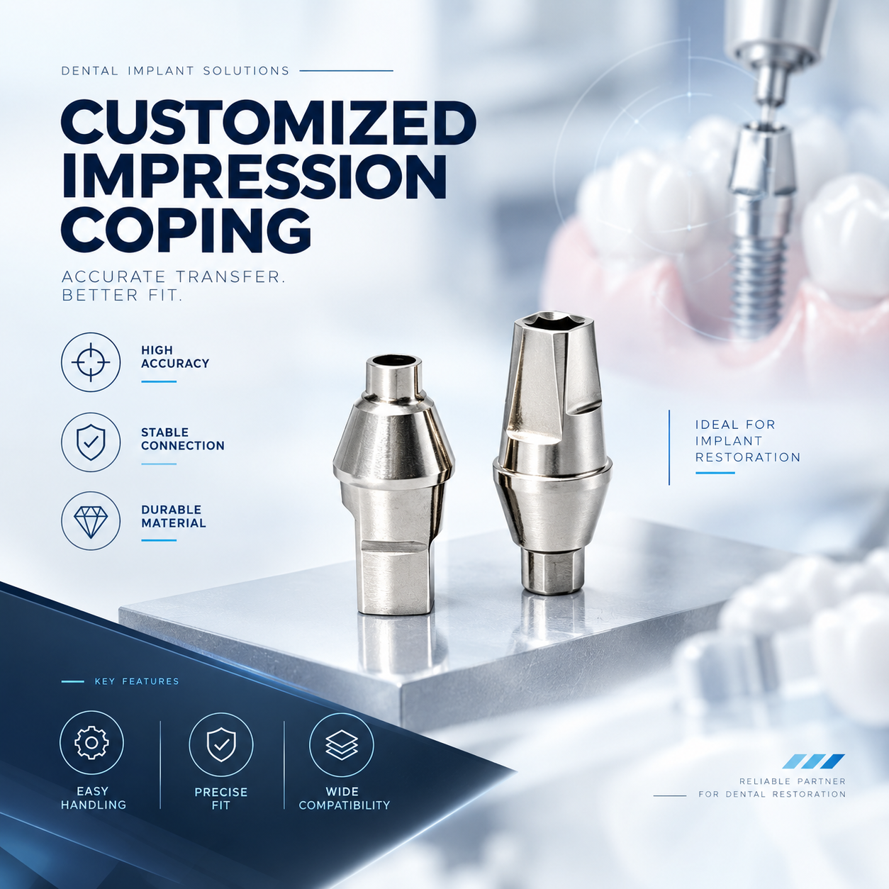 Customized TC4 Titanium Alloy Straight Abutment with Hexagonal Connection