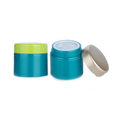 Frasco de creme vazio de plástico opaco azul de 40 ml com tampa verde e branca prateada