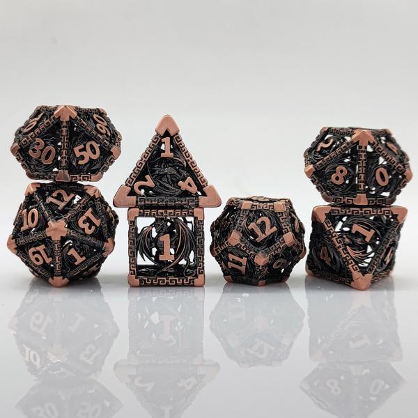 Hollow Multi Face Metal Dice Set D20 Sharp Cut Flying Dragon Budemen'S God