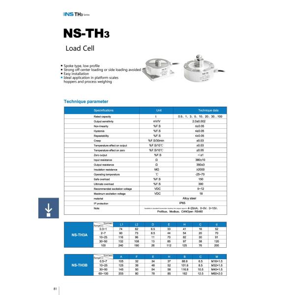 NS-TH3 Series CE 18VDC  Stainless Steel Load Cell Automatic Control Systems Mechanical
