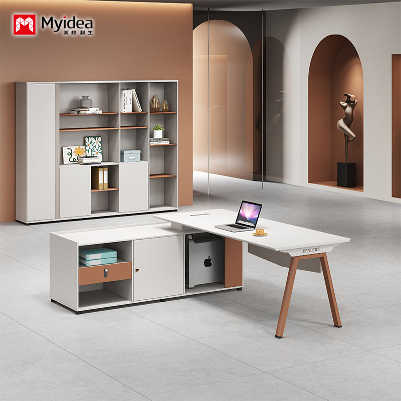 Luxury Executive Desk Set – Includes Spacious Storage Side Cabinet, Durable Steel Leg Support, and Fully Integrated Power System with Outlets & USB Ports for Seamless Connectivity