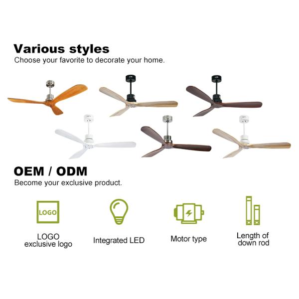 52 polegadas ventilador de teto sem luz Tipo de vento padrão com controle remoto e pás