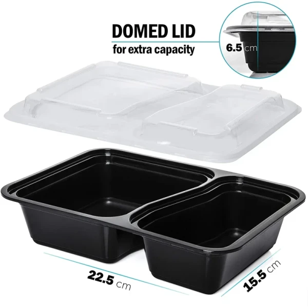2 Compartment BPA Free Lunch Boxes Rectangular Meal Prep Containers for Food Storage