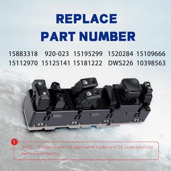 Power Master Window Switch Driver Side Compatível com veículos Chevy, GMC, 2003-2007 Chevrolet Chevy Silverado GMC Sier