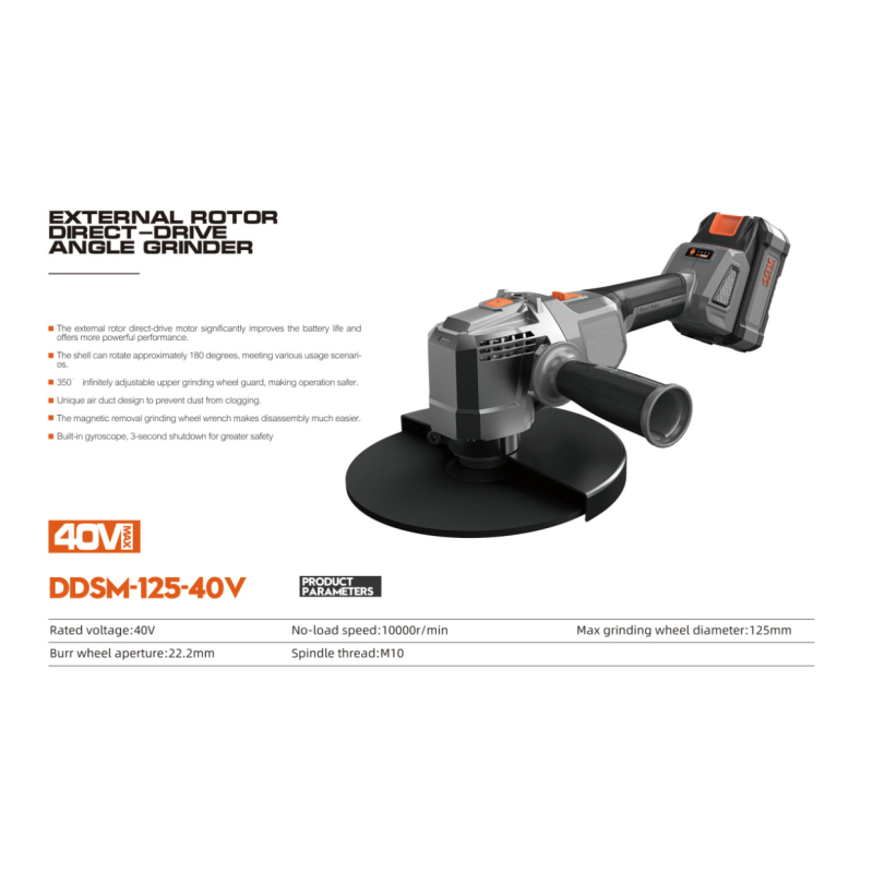 360 Adjustable Guard Cutting Grinding Battery Direct Drive Angle Grinder Professional Brushless 40V Outer Rotor 125mm