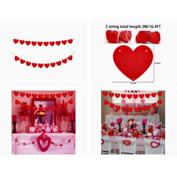 Red Love Decoration 3mm Felt Heart Garland