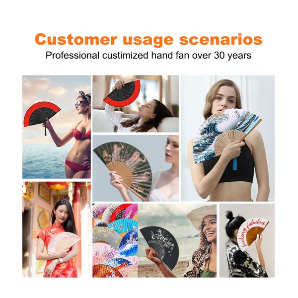 Personalized Custom Fabric Bamboo Hand Fan Bamboo Craft Folding Hand Fan