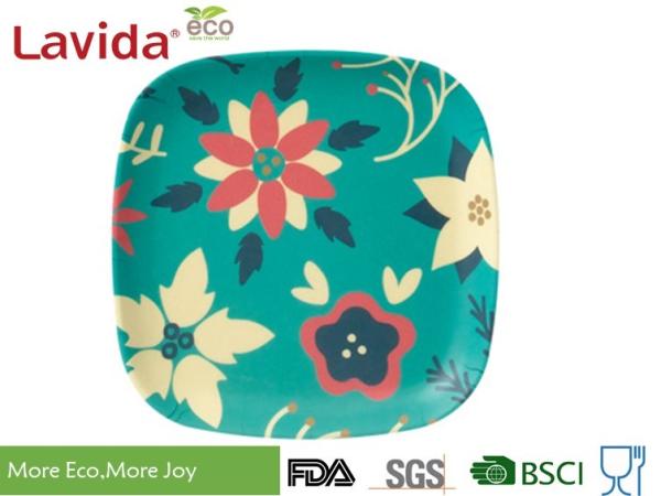 Thick and heavy Food Grade Christmas Bamboo Fibre square Food Plate Meal Serving dish Plastic dish