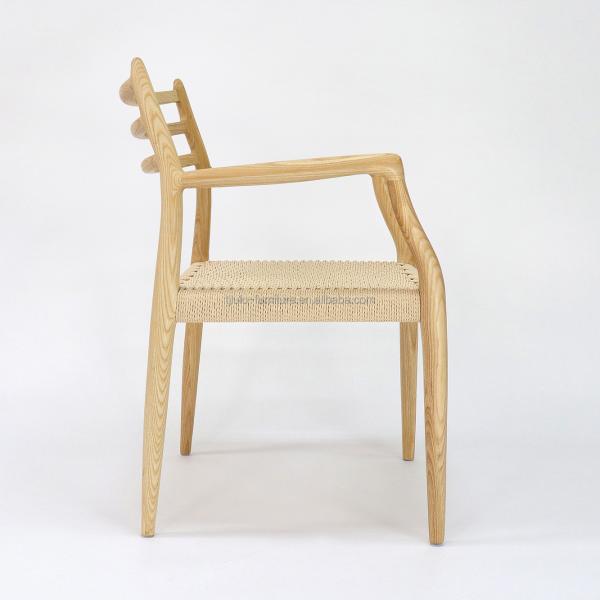 Office Building Furniture Hand-woven Cord Solid Wood Dining Chair with Nitrolacquer Finish in Nordic Style