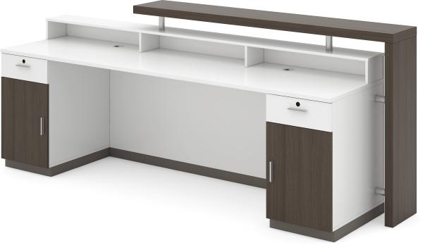 Modern 2.55M Custom Reception Desk Standing Coffee Oak Ivory White