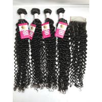 O cabelo profundo da onda do Virgin natural do brasileiro de 100% empacota com fechamento do laço 4x4