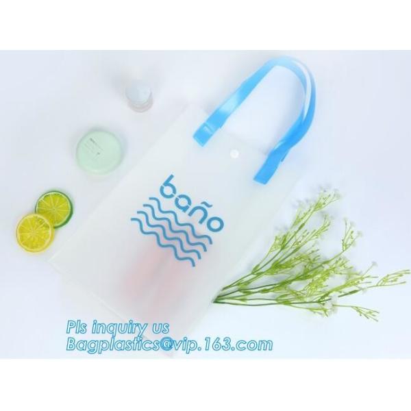 Waterproof recycled handle shopping square bottom transparent pvc plastic bag, promotion gifts packing plastic handle PV