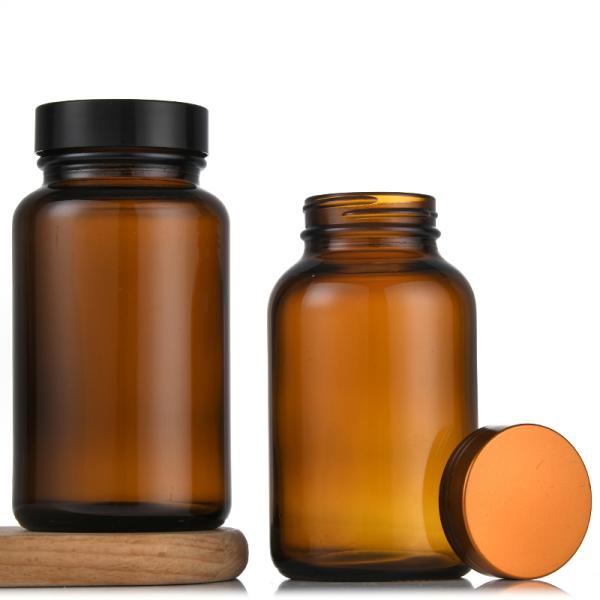 8oz 16oz 250ml 300ml 400ml 500ml Amber Brown Pharmaceutical Boston Round Glass Capsule Bottle with Black Cap and Induction Liner
