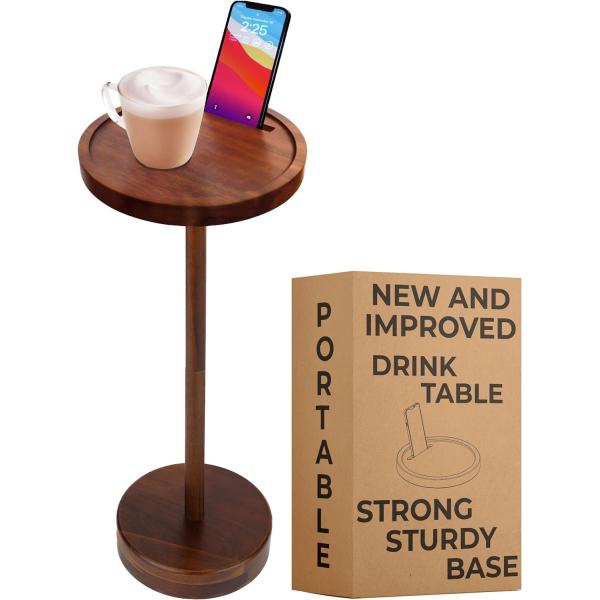 Specific Coffee Table Modern Wooden Drink Table with Phone Mount and Small Round Size