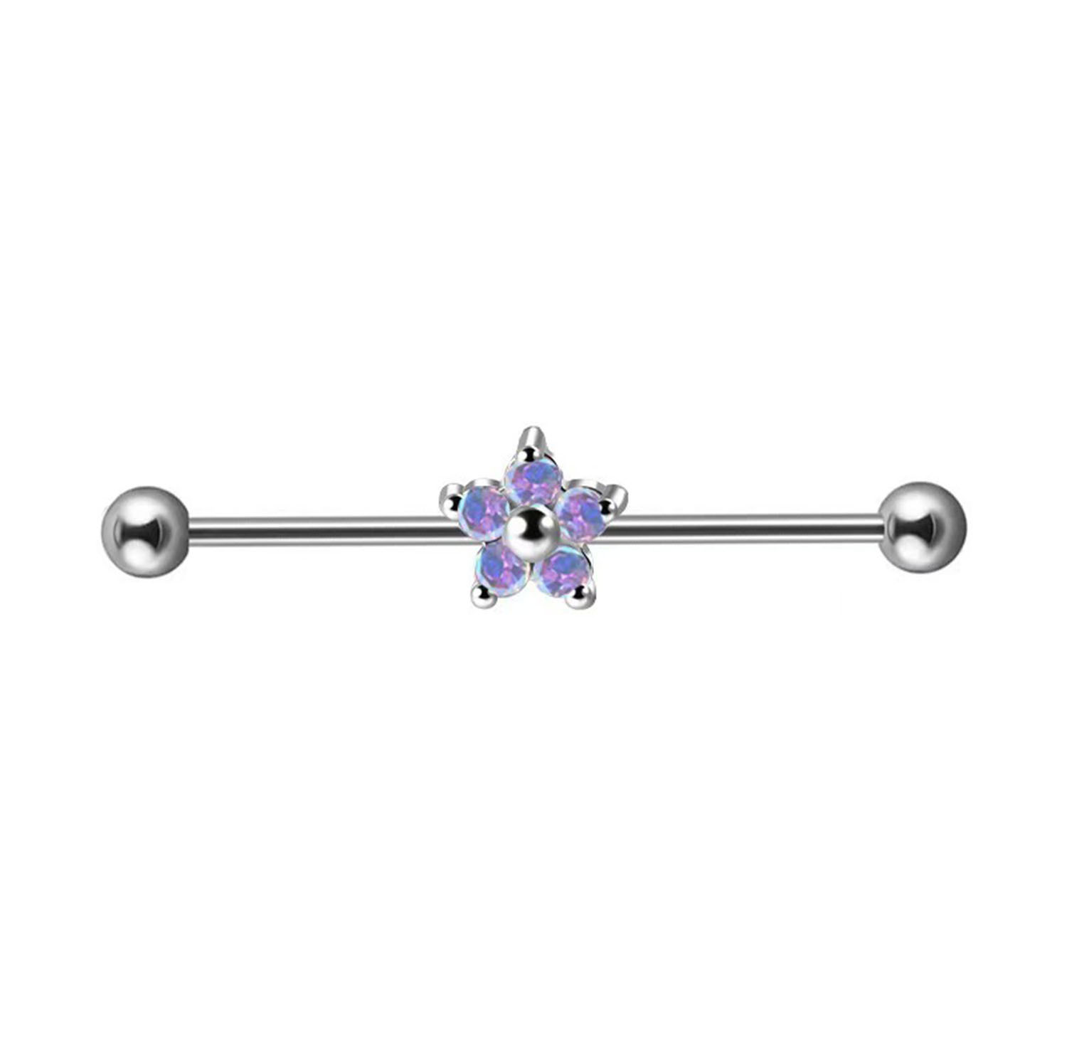 F136 Titanium Barbell Earbone Nails Zircon Flower Ear Bridge Double Earhole Earrings TB0328