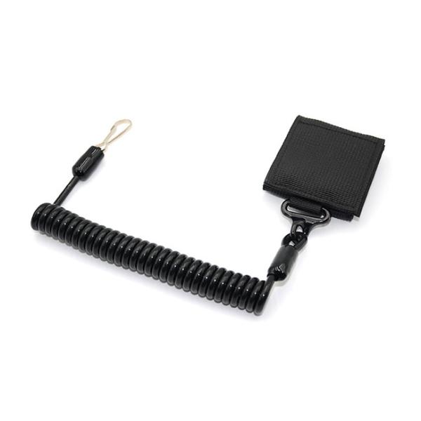 Black Tactical Coiled Pistol Lanyard With Nylon Web And Snap Hook