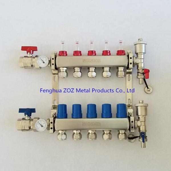 Stainless Steel Radiant Floor Heating Manifold with 1/2 PEX compression fittings